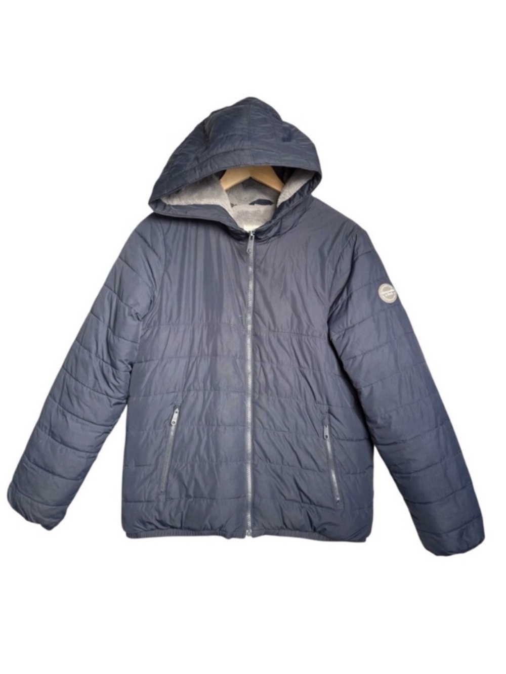 Abercrombie Kids Fleece Lined Puffer Coat Jacket Boys 15/16 Navy Water Resistant